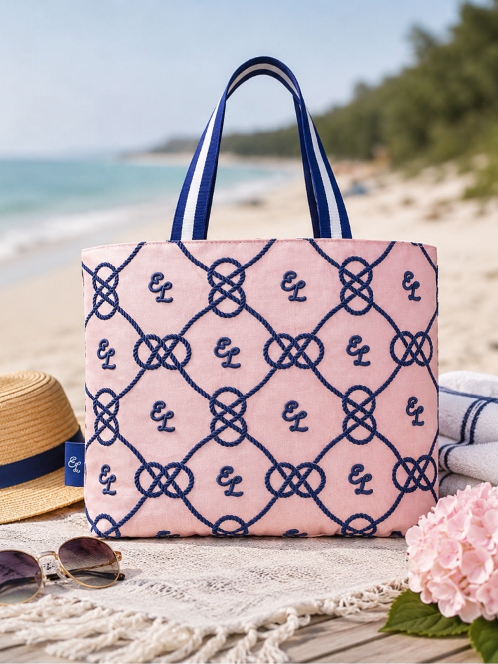 Estée Lauder Pink Blue Logo Tote Bag Travel Shoulder Bag Beach Bag
